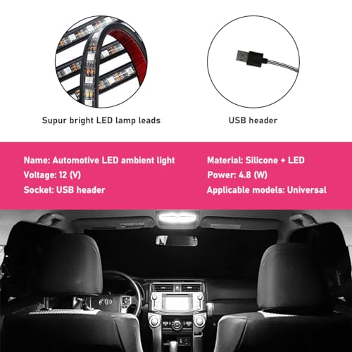Car LED Strip Light (White / 24 LED, USB Port)