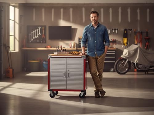 Heavy Duty Rolling Storage Cabinet with Wheels and Drawers (2 Door (28" W x 18” D x 34.5" H) / Red)