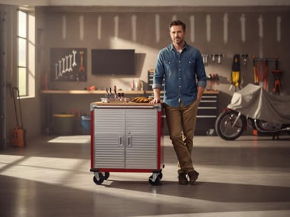 Heavy Duty Rolling Storage Cabinet with Wheels and Drawers (2 Door (28" W x 18” D x 34.5" H) / Red)
