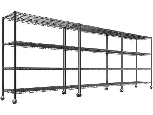 55.52''W Storage Shelves 2480LBS Wire Shelving Unit with Wheels Heavy Duty Metal Shelves for Storage Adjustable Garage Storage Rack Pantry Shelf (Black)