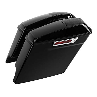 Motorcycle 5" Stretched Saddlebags Fit For Harley Touring 2014 (5" Stretched Bags-Vivid Black W/ Chrome Latches & 6x9 Lids)