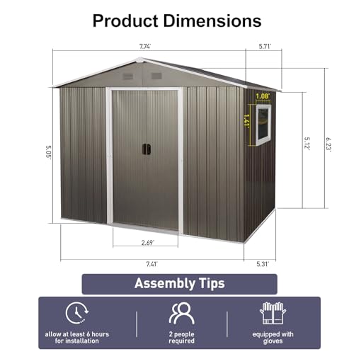 6x8 FT Outdoor Storage Shed (6x8 FT/Window / Gray)
