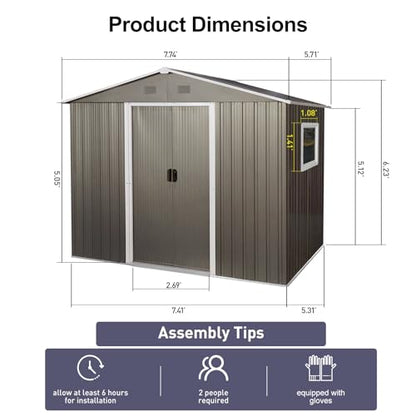 6x8 FT Outdoor Storage Shed (6x8 FT/Window / Gray)
