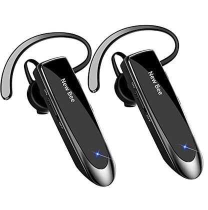 2 Pack] Bluetooth Earpiece Wireless Handsfree Headset V5.0 24 Hrs Driving (Black)