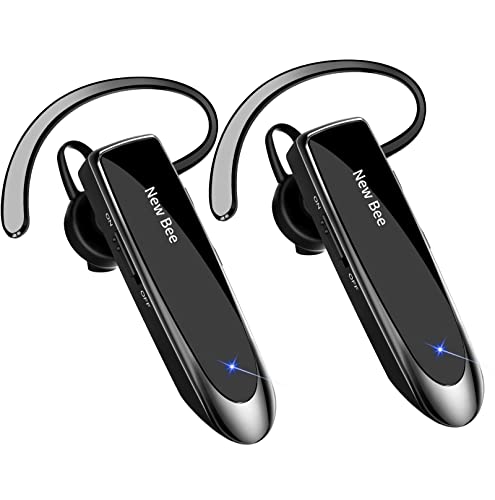 2 Pack] Bluetooth Earpiece Wireless Handsfree Headset V5.0 24 Hrs Driving (Black)
