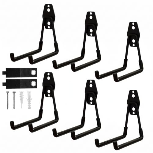 Garage Hooks 6 Pack Medium Square Wall Hooks for Hanging Heavy Duty Ladders (Black / Medium Square-6pcs)