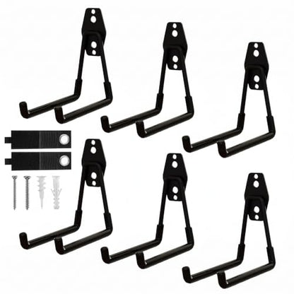 Garage Hooks 6 Pack Medium Square Wall Hooks for Hanging Heavy Duty Ladders (Black / Medium Square-6pcs)