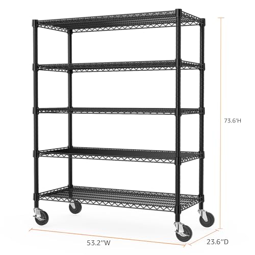 53" W Garage Shelving 5 Tier Industrial 2200LBS Metal Shelving Units for Commercial (5 Tier 23.6" D x 53.2" W x 73.6" H / Black)