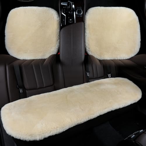 Genuine Sheepskin Car Rear Seat Cover for Fuzzy Fur Wool Cushion (Pearl)