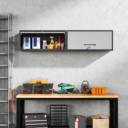 Metal Garage Wall Cabinet with Doors (13"D x 32"W x 14"H / Gray Black)