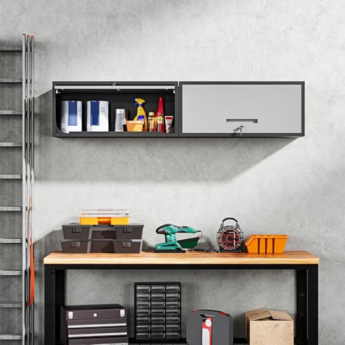 Metal Garage Wall Cabinet with Doors (13"D x 32"W x 14"H / Gray Black)