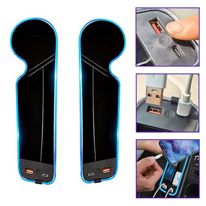 7 Colors LED Car Seat Gap Organizer with 56W Fast Charger 2 Pieces