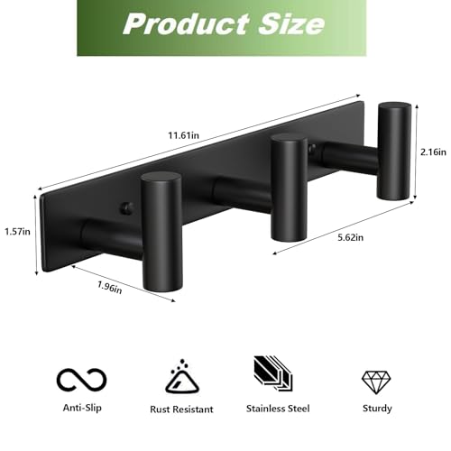 Wall Mounted Coat Rack ("T" Shape 3 Hooks - 1 Pack / Black)