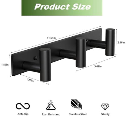 Wall Mounted Coat Rack ("T" Shape 3 Hooks - 1 Pack / Black)