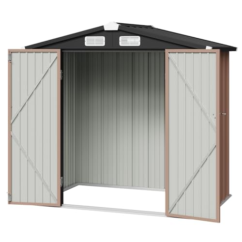 6x4 FT Metal Outdoor Steel Shed Light Brown (Light Brown / 6'x4')