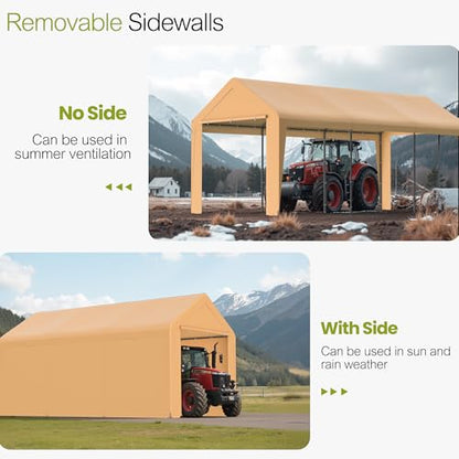10x20 Carport Heavy Duty Portable Garage Shelter w (Yellow / 10x20 with sidewalls)