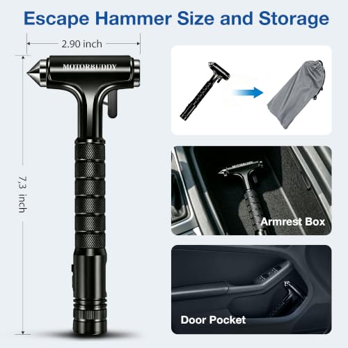 Window Breaker Seatbelt Cutter and Glass Breaker with Flashlight (Bright Black)