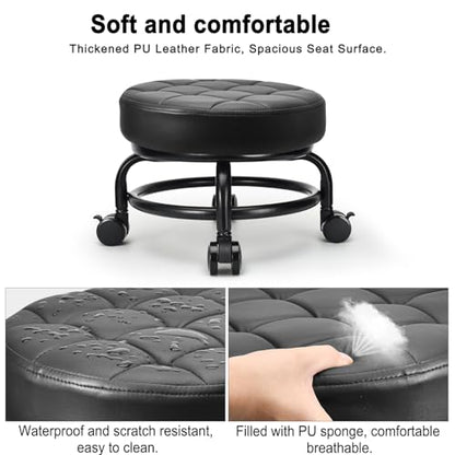 Low Roller Seat Low Height Rolling Stool PU Leather Rolling Stool (Style 3)