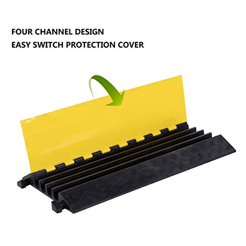 1 Pack Rubber Cable Ramp Hose Cable Protector Ramp 4 Channel 22000Lbs Load Capacity Traffic Speed Bump Wires Power Lines Extension Cord Cover for Indoor Outdoor (22000lbs-4channel-1pack)