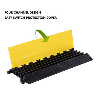 1 Pack Rubber Cable Ramp Hose Cable Protector Ramp 4 Channel 22000Lbs Load Capacity Traffic Speed Bump Wires Power Lines Extension Cord Cover for Indoor Outdoor (22000lbs-4channel-1pack)
