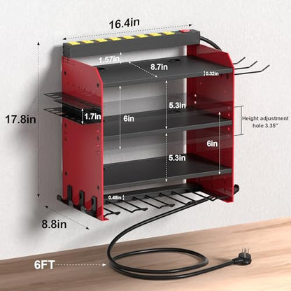 Power Tool Organizer Wall Mount with Charging Station (Red,Black / 4 Layer)