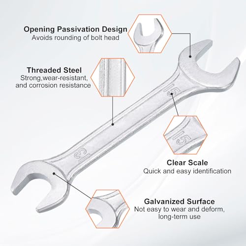 2pcs Double Open End Wrench 13mm x 15mm Metric 15 Degree Offset Angle Small Flat Head Wrench Galvanizing Open Ended Spanner for Automotive Repair Furniture Assembly (13mm x 15mm)