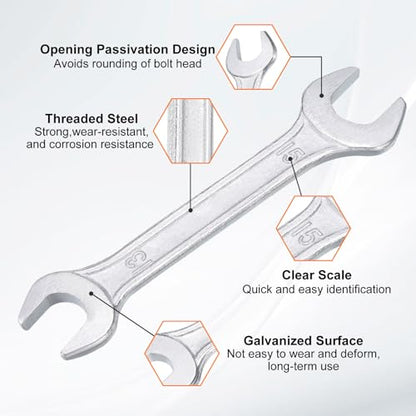 Double Open End Wrench 13mm x 15mm Metric 15 Degree Offset Angle Small Flat Head Wrench Galvanizing Open Ended Spanner for Automotive Repair Furniture Assembly (13mm x 15mm)
