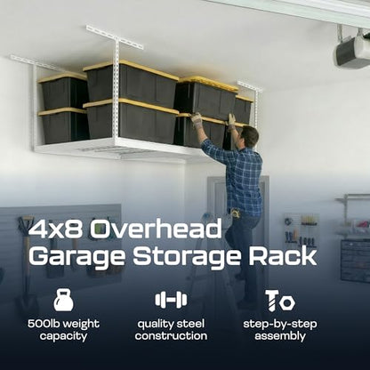 MonsterRax 4x8 Overhead Garage Storage Rack (White / 24"-45")