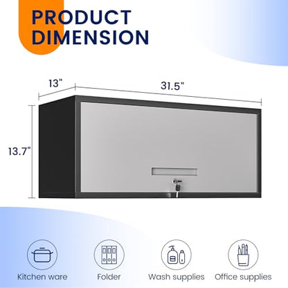 Metal Garage Wall Cabinet with Doors (13"D x 32"W x 14"H / Gray Black)