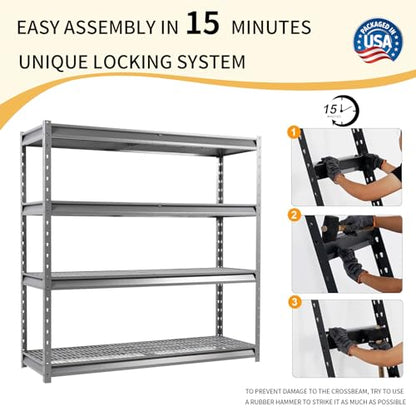 The Atlas 72" W Heavy Duty Garage Shelving Load 8000 Lbs (Grey / 72”W x 24”D x 72”H, 8000lbs)