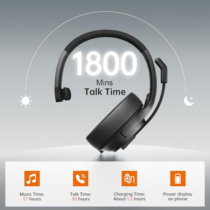 Upgrated Trucker Bluetooth Headset with ENC Microphone (Headset with Replaceable EarPad)