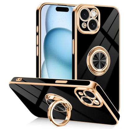 Designed for iPhone 15 Case with Ring Stand Slim Black (Black / 6.1'' iPhone 15)