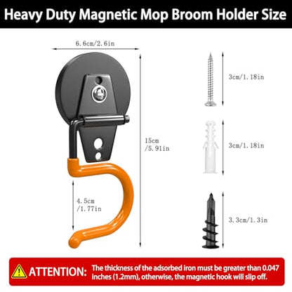 Magnetic Mop Broom Holder and Mop Organizer 4 Pack (2.6"x4-S / Orange)