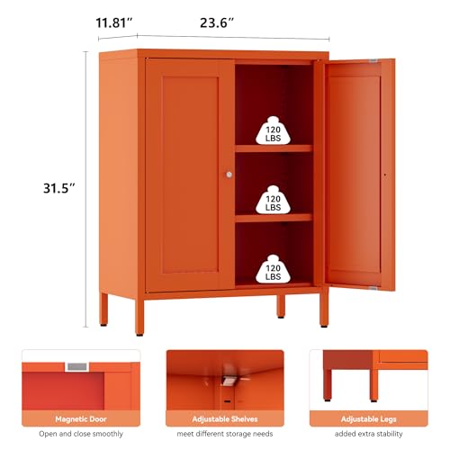 Metal Bathroom Storage Cabinet (Orange / 31.5"H 2 Doors)