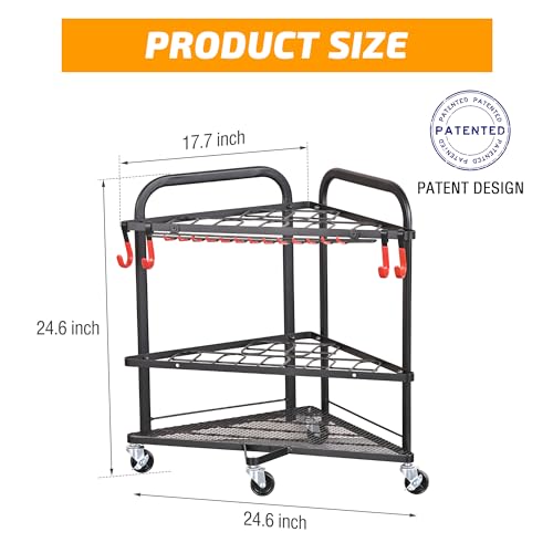 Garden Tool Organizer with Wheels and Storage Hooks (Corner Rack)