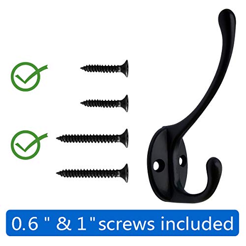 10 Pack Black Double Coat Hooks No Rust Hooks for Coat (Black)