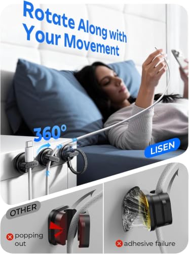 6 Pack 360°Rotating Cord Holder for Nightstand (6-Pack / Black)