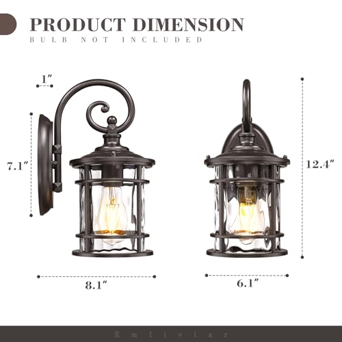Outdoor Wall Mount Light Fixtures 2 Pack (Oil Rubbed Bronze - Water Ripple Glass / 12.4 Inch)