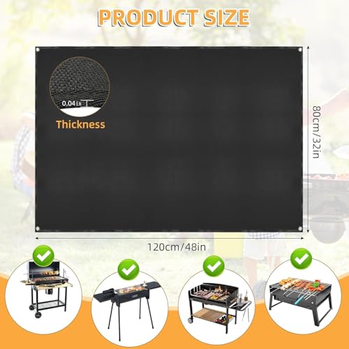 Under Grill Mat for Outdoor Grilling (Rectangular/Black / 48"L x 32"W)