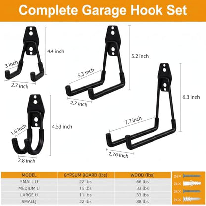 Garage Hooks 12 Pack Wall Hooks for Hanging Heavy Duty Ladders (Black / Set-12PCS)