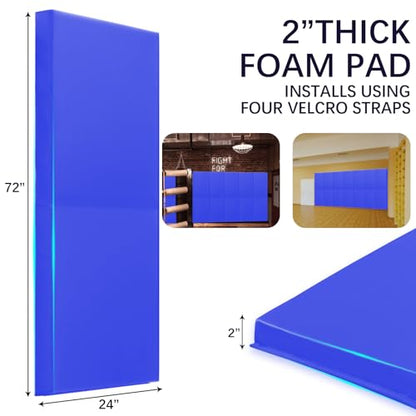 60" 72" High Gym Wall Padding 2" Thick Foam Basketball Court Wall Mount Protector for Garage Taekwondo Babyroom (BLUE / 72" x 24" x 2")
