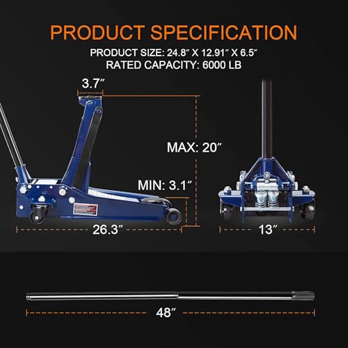 ATZ830026XU 1 Torin Ultra Low Profile Floor Jack Heavy Duty Hydraulic Steel Service (Blue / 3 Ton / 2023 Old Model)