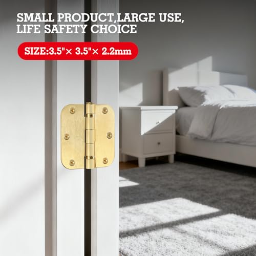 Rounded Door Hinges Brushed Brass 3.5 Inch 5 (Satin Brass-Rounded / 6 Pack-Ball Bearing-lasting no squeak)