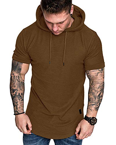 Mens Fashion Hoodies Sport Pullover Solid Color Shirt Workout Lightweight Tops Brown X (X-Large / Brown1)