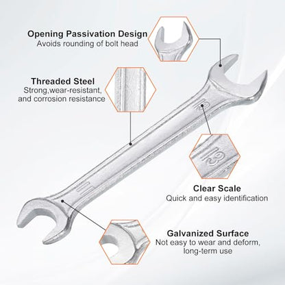 5pcs Double Open End Wrench 11mm x 13mm Metric 15 Degree Offset Angle Small Flat Head Wrench Galvanizing Open Ended Spanner for Automotive Repair Furniture Assembly (11mm x 13mm)
