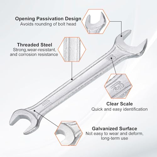 2pcs Double Open End Wrench 11mm x 13mm Metric 15 Degree Offset Angle Small Flat Head Wrench Galvanizing Open Ended Spanner for Automotive Repair Furniture Assembly (11mm x 13mm)