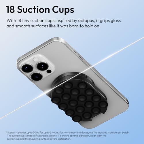 MA39 3-in-1 Suction Magnetic Phone Holder for MagSafe, 360° Rotatable Phone Tripod Mount with Carabiner Clip, Compatible with for iPhone 17-12, Ideal for Car Dashboard, Gym, Kitchen, Office (Black)