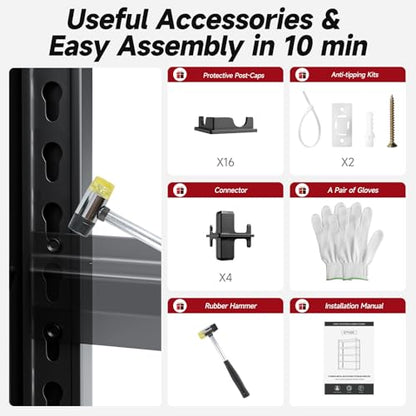 5 Tier 60" W x 24" D x 72" H Garage Shelving Units 3000LBS Shelves Garage Heavy Duty Metal Shelf Unit Adjustable Basement Industrial Storage Racks (Black-hidden Hole / 60"W x 24"D x 72"H)