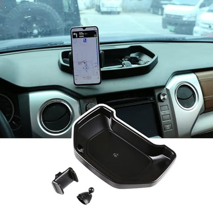 Black ABS Car Center Console Dash Table Storage Tray Fit for Toyota Tundra 2014 (With Mobile Phone Holder)