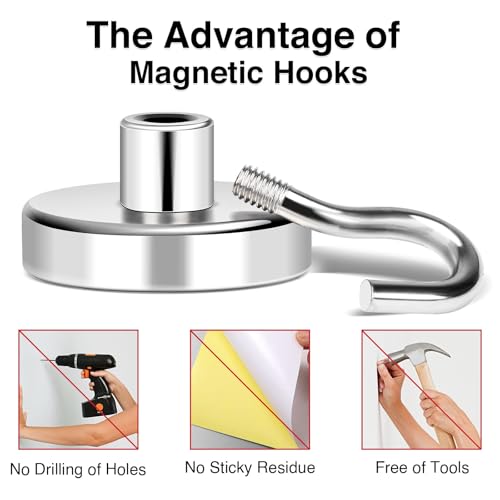 Magnetic Hooks 85lbs Strong Magnets Hook Heavy Duty (Silver / 36pack-85lb)